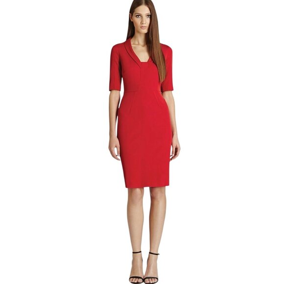 REISS Angel Fitted Paneled Knee Length Sheath Pencil Dress in Red - Picture 1 of 15